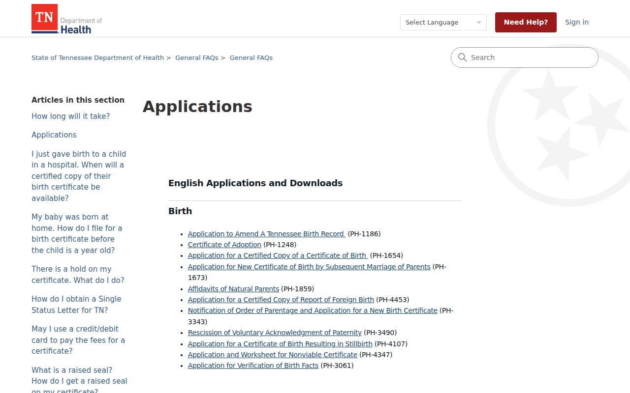 Johnson City resident lookup Tennessee vital records applications