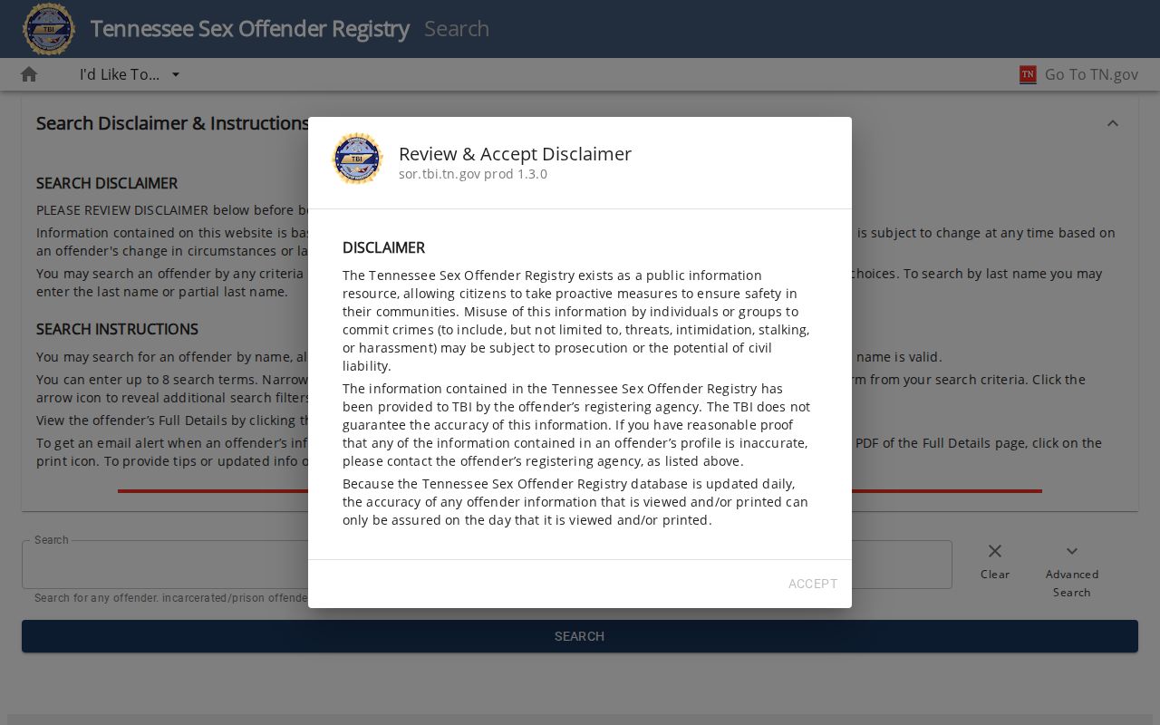 Johnson City residents directory Tennessee TBI registry search options
